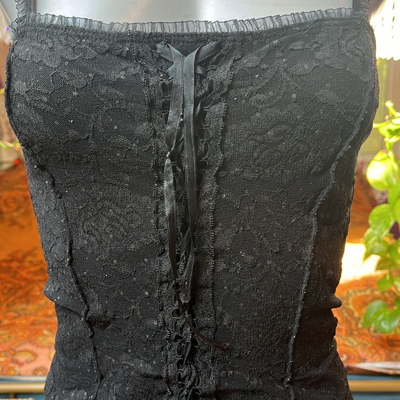 Vintage Y2K Goth Grunge lace lace-up corset bustier cami camisole tank top - Picture 2 of 4
